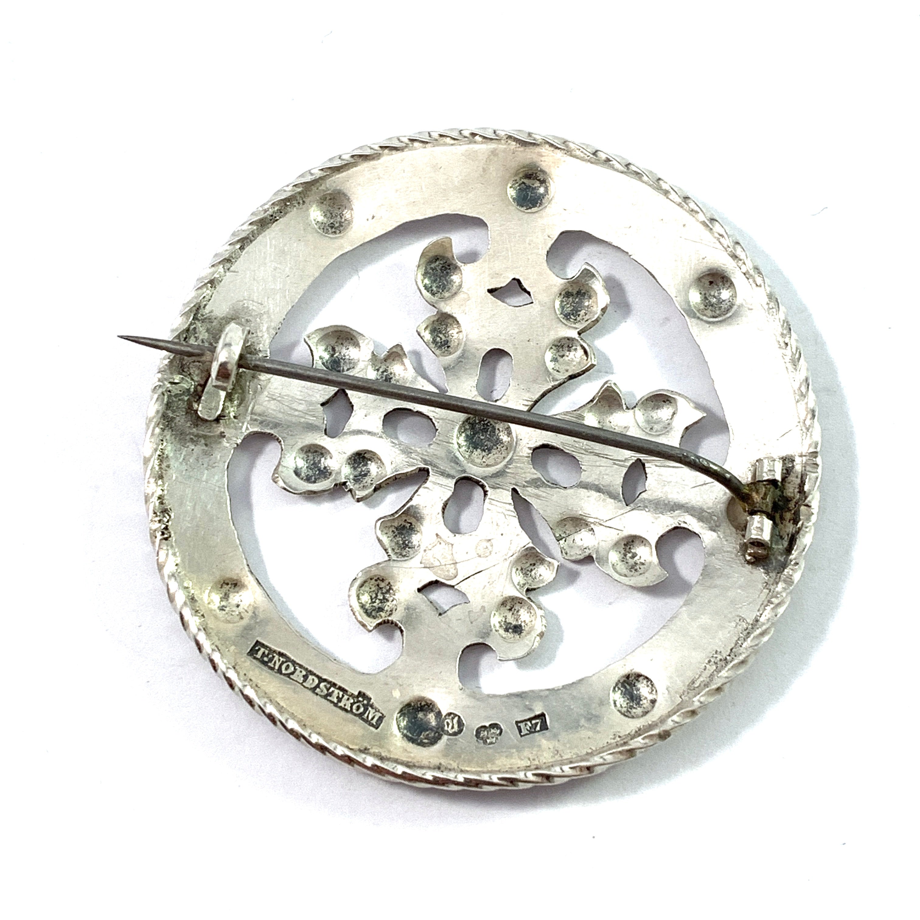 T Nordström, Sweden 1908. Antique Sterling Silver Traditional Shield Brooch.