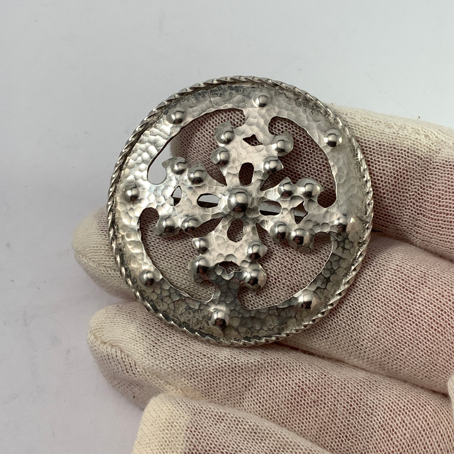 T Nordström, Sweden 1908. Antique Sterling Silver Traditional Shield Brooch.