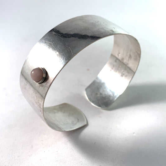 Heikki Kaksonen Finland 1959 Vintage Silver Rose Quartz Cuff Bracelet.