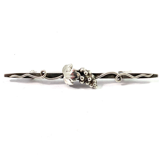 Denmark 1940s. Long Solid Silver Grapes Brooch Pin.