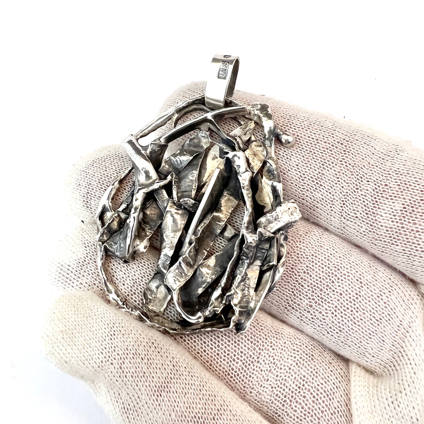 Skoglund, Sweden 1973. Vintage Brutalist Sterling Silver Pendant.