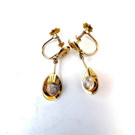 Fryklund & Pålsson, Sweden 1957. Vintage 18k Gold Moonstone Earrings.