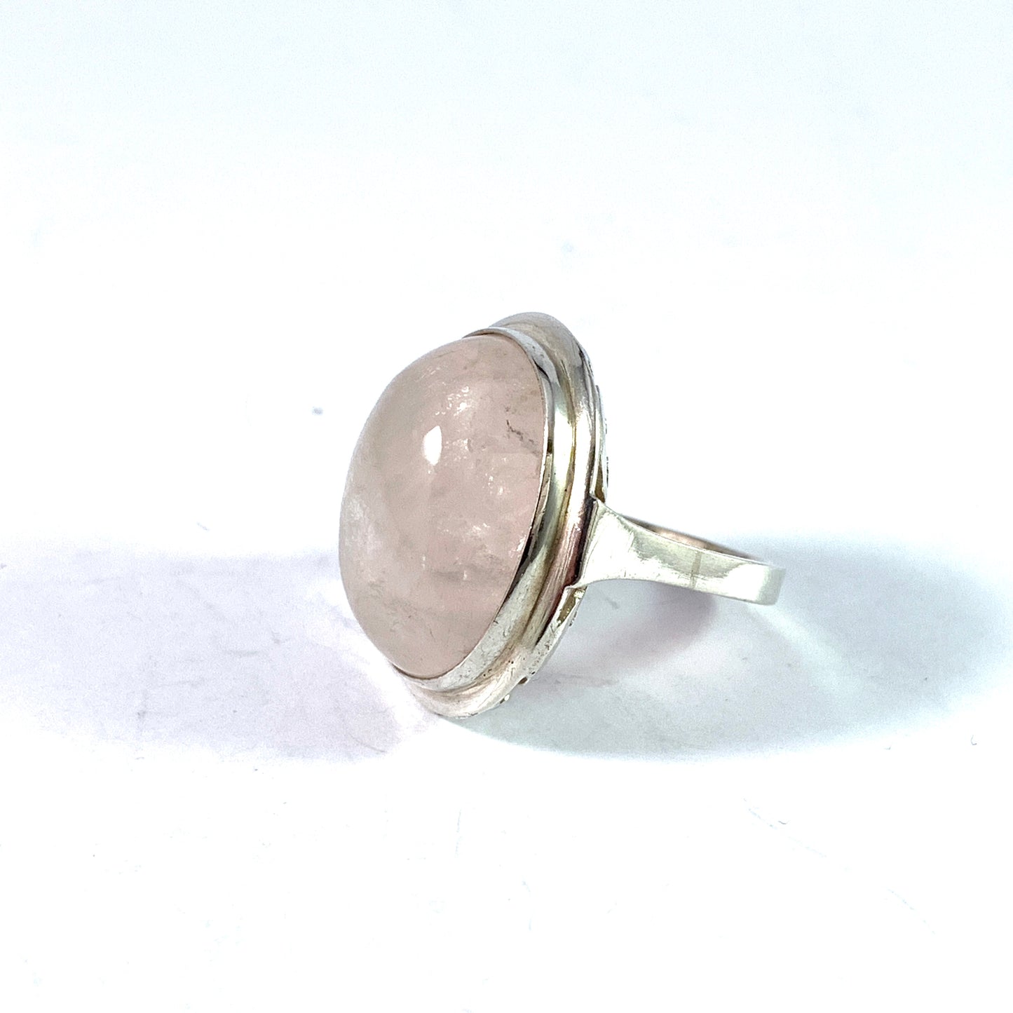 Sweden 1950s. Solid 830 Silver Rose Quartz Cocktail Ring.