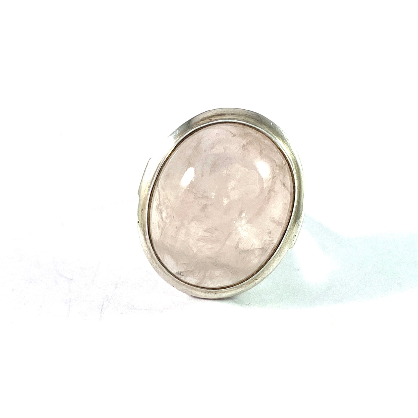 Sweden 1950s. Solid 830 Silver Rose Quartz Cocktail Ring.