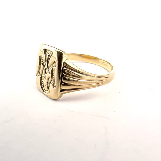 1920-30s. Vintage 14k Gold Men's Signet Ring. MJ or JM