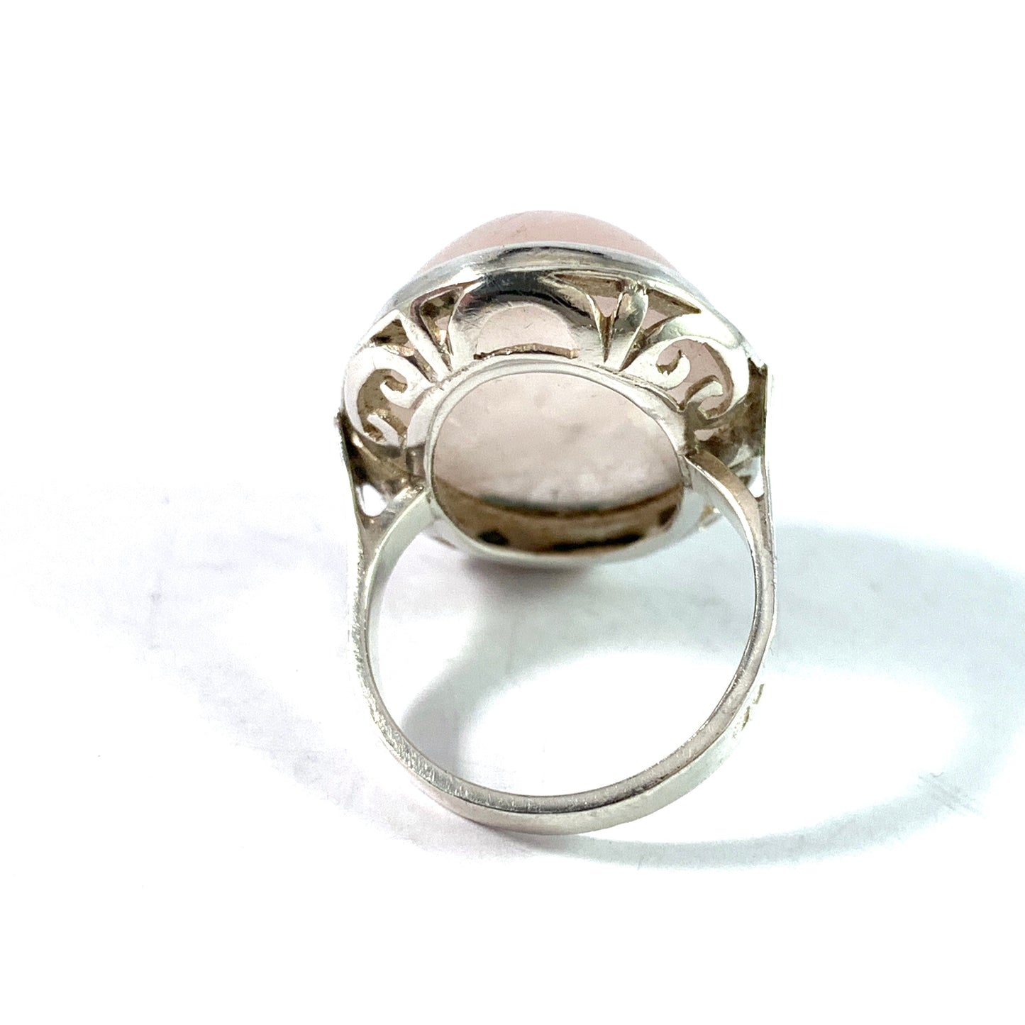 Sweden 1950s. Solid 830 Silver Rose Quartz Cocktail Ring.