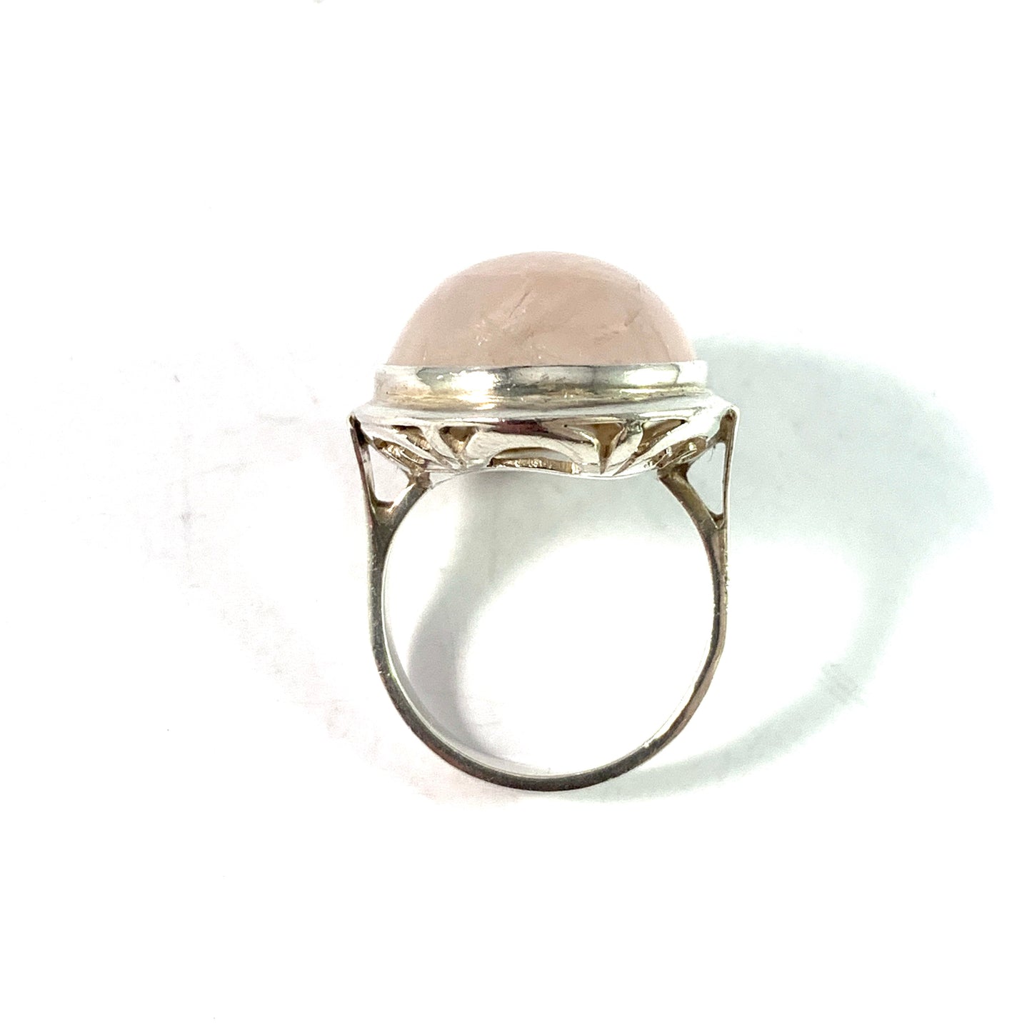 Sweden 1950s. Solid 830 Silver Rose Quartz Cocktail Ring.