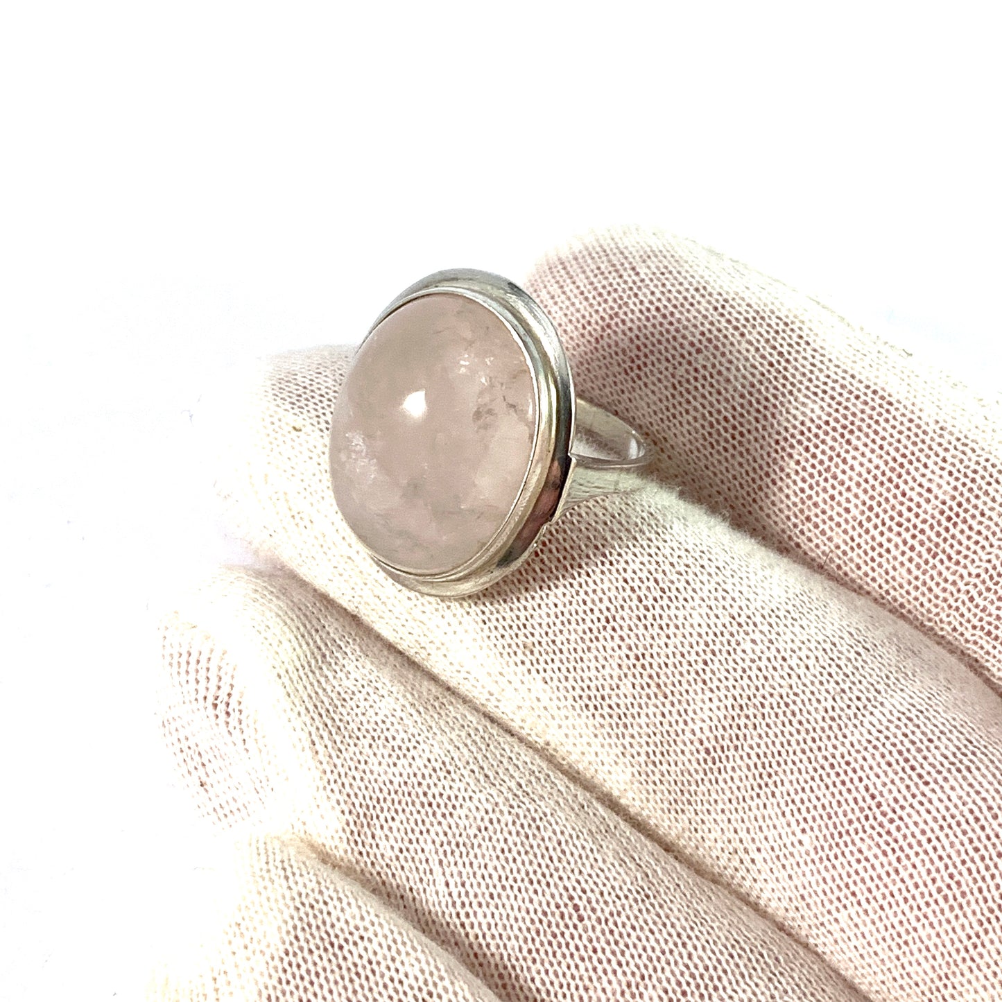 Sweden 1950s. Solid 830 Silver Rose Quartz Cocktail Ring.