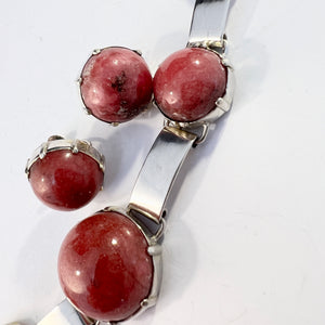 Acke R Tötterman, Sweden 1955. Sterling Silver Rhodonite Bracelet + Earrings.