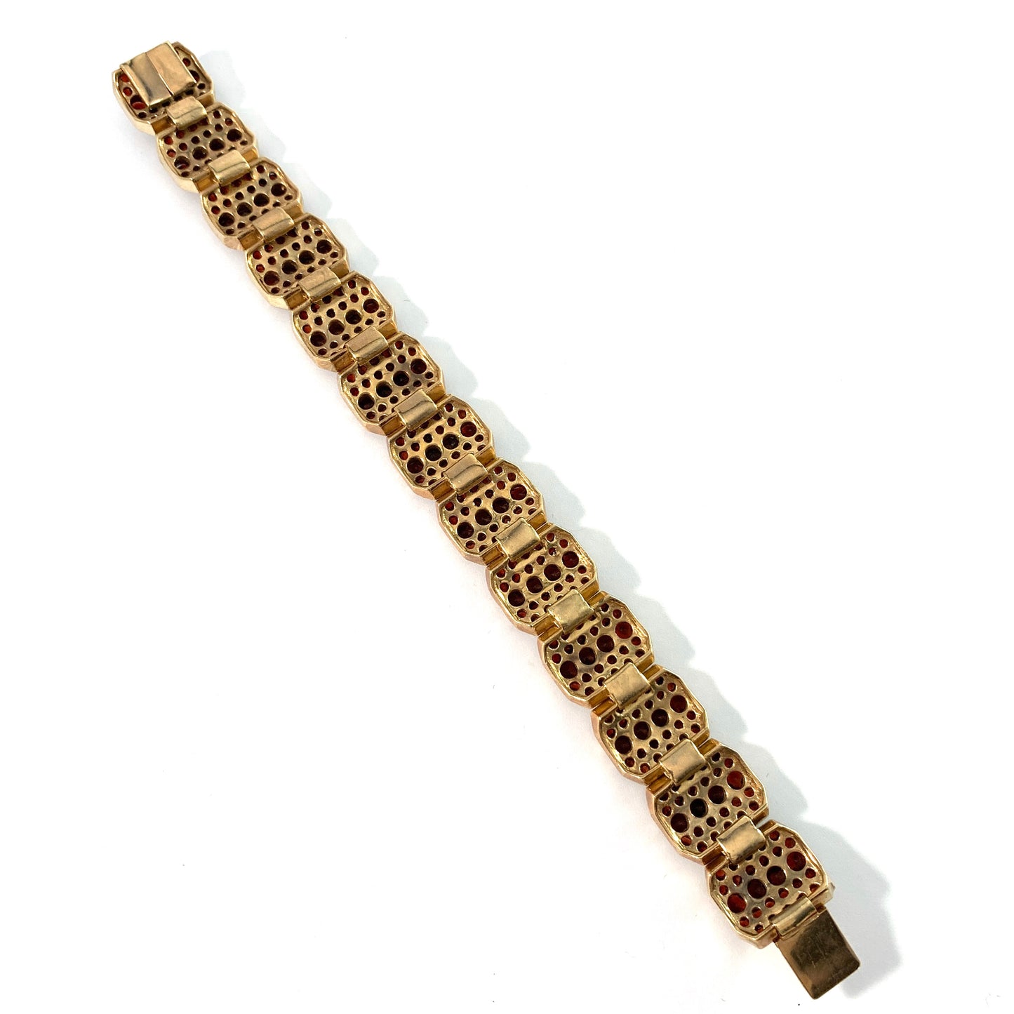 Vintage Mid Century Gilt Metal Bohemian Garnet Bracelet.