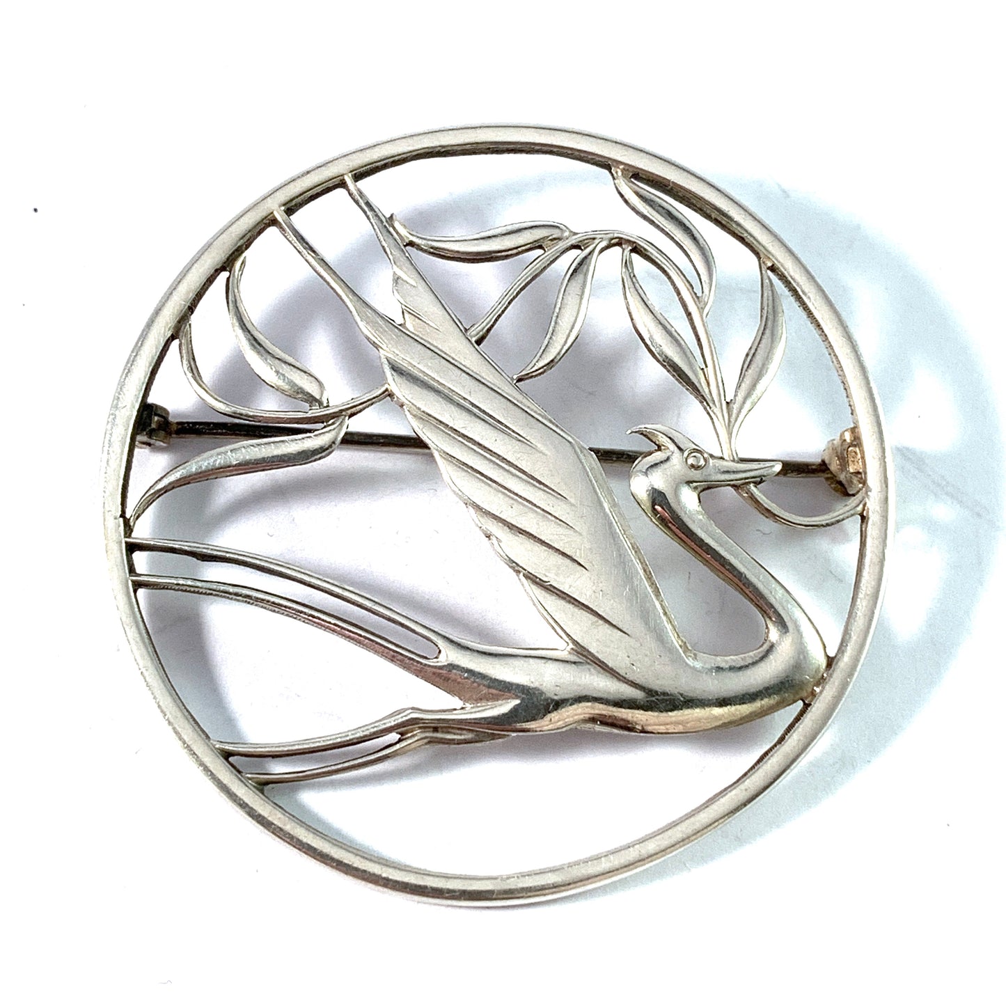 G Dahlgren, Sweden 1947. Large Vintage Mid Century Sterling Silver Bird Brooch.