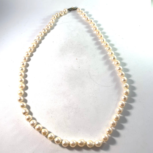Japan, Vintage Semi Baroque Cultured Pearl Silver Clasp Necklace.