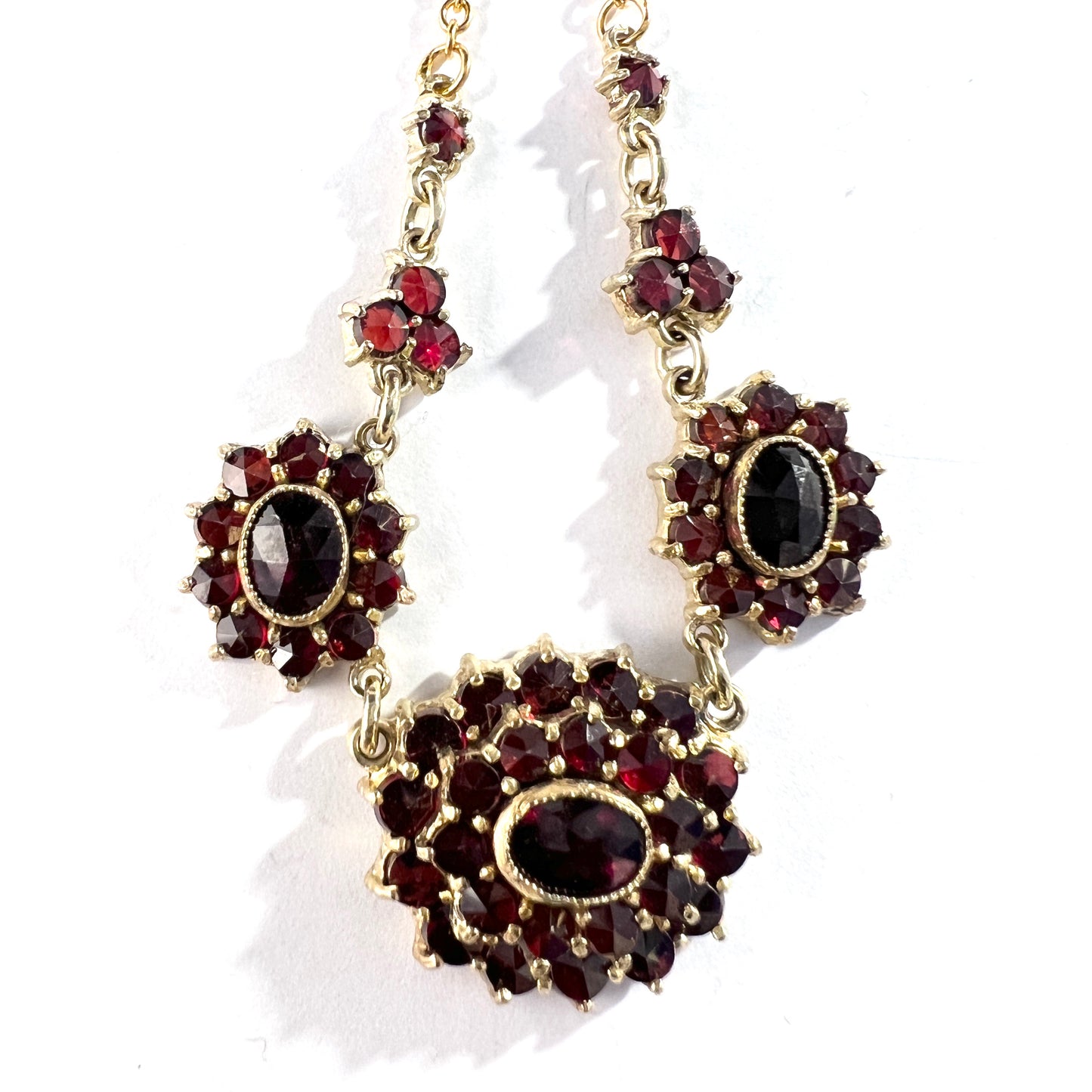 Vintage Mid Century Bohemian Garnet Gilt Metal Necklace.