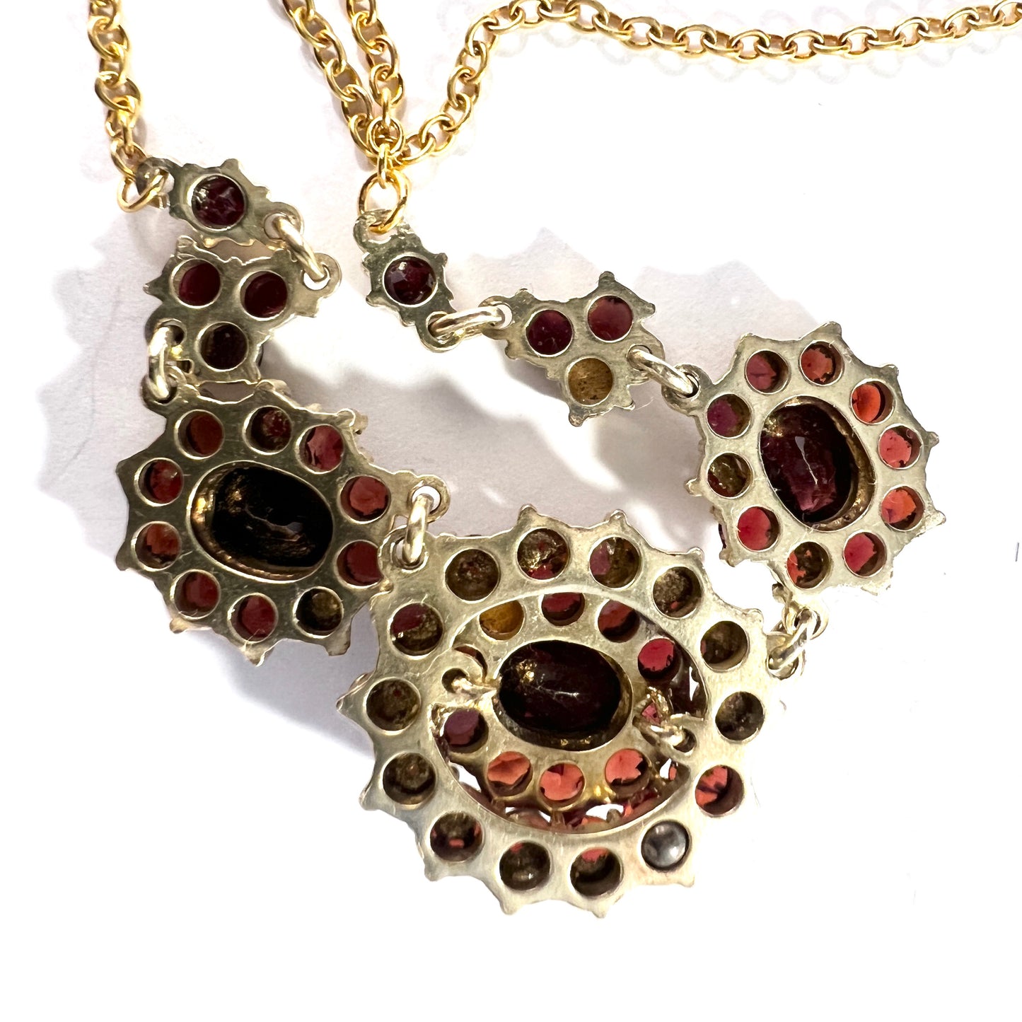 Vintage Mid Century Bohemian Garnet Gilt Metal Necklace.