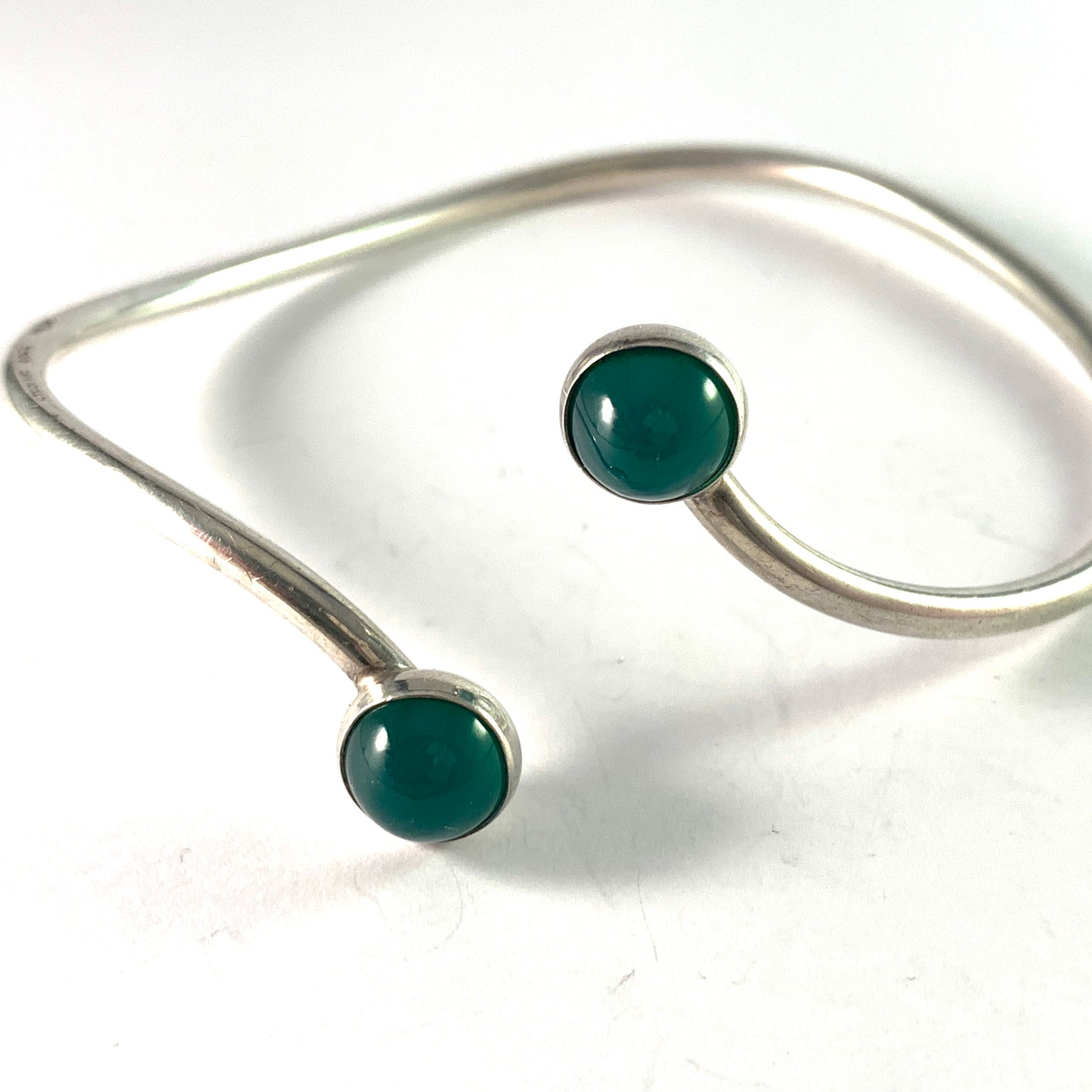 Niels Erik From, Denmark 1950-60s Sterling Silver Chrysoprase Bangle Arm Bracelet.