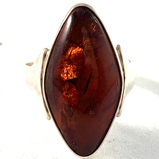 Fischland Ostseeschmuck, Germany 1960s 835 Silver Baltic Amber Ring