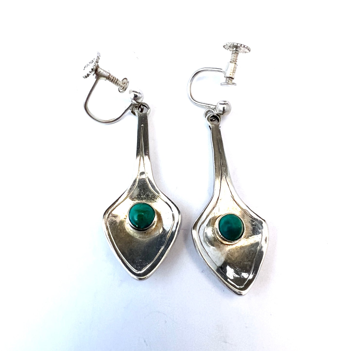 Per Sköld for Michelsen, Sweden 1953. Vintage Solid Silver Turquoise Earrings.