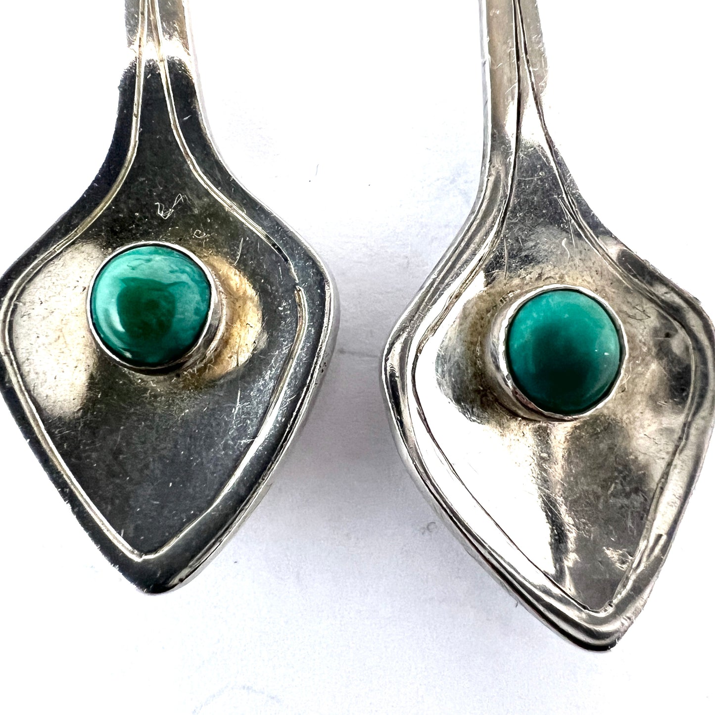 Per Sköld for Michelsen, Sweden 1953. Vintage Solid Silver Turquoise Earrings.