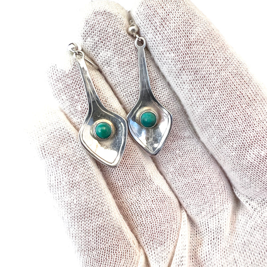 Per Sköld for Michelsen, Sweden 1953. Vintage Solid Silver Turquoise Earrings.