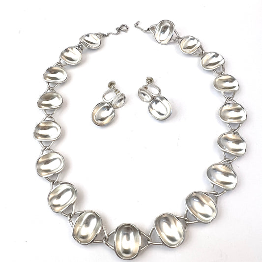 Sigurd Persson for Stigbert 1954-55. Iconic Bowl Necklace and Earrings. Sterling Silver.