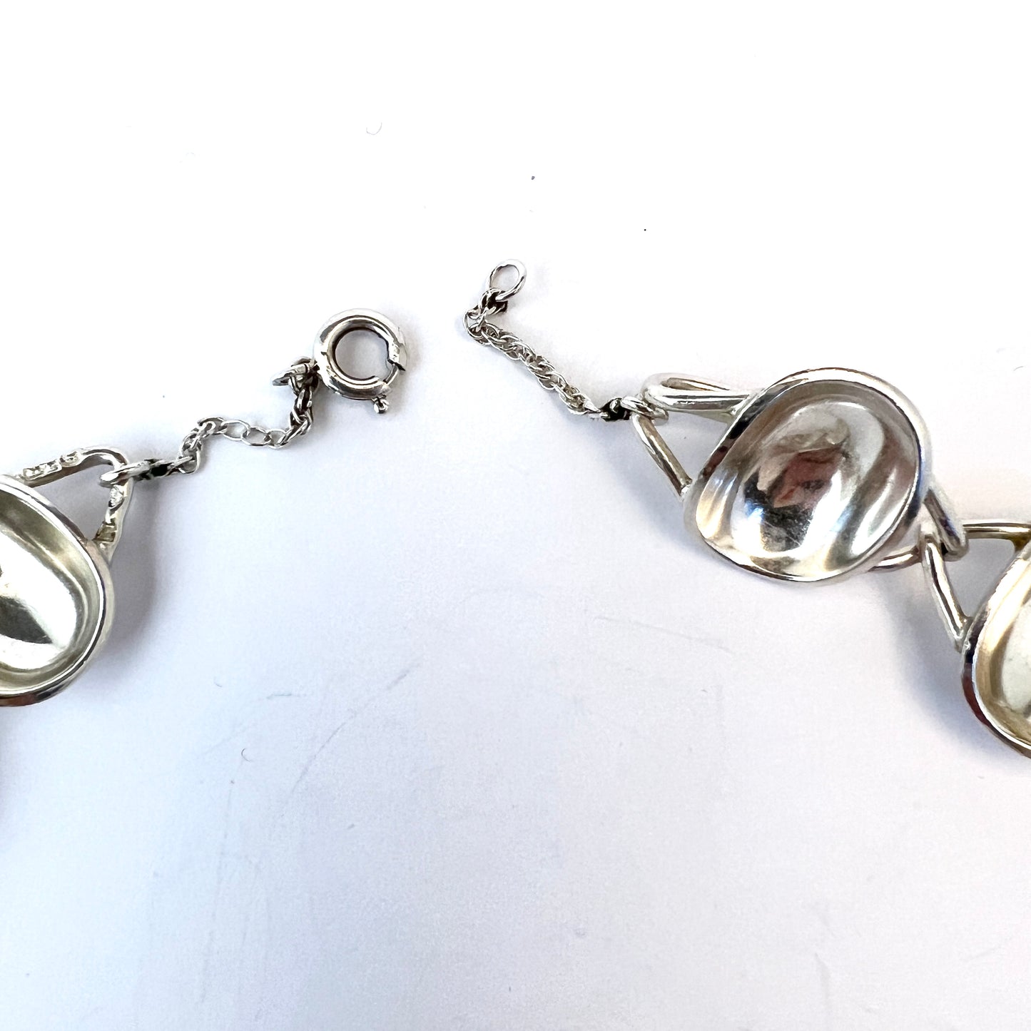 Sigurd Persson for Stigbert 1954-55. Iconic Bowl Necklace and Earrings. Sterling Silver.