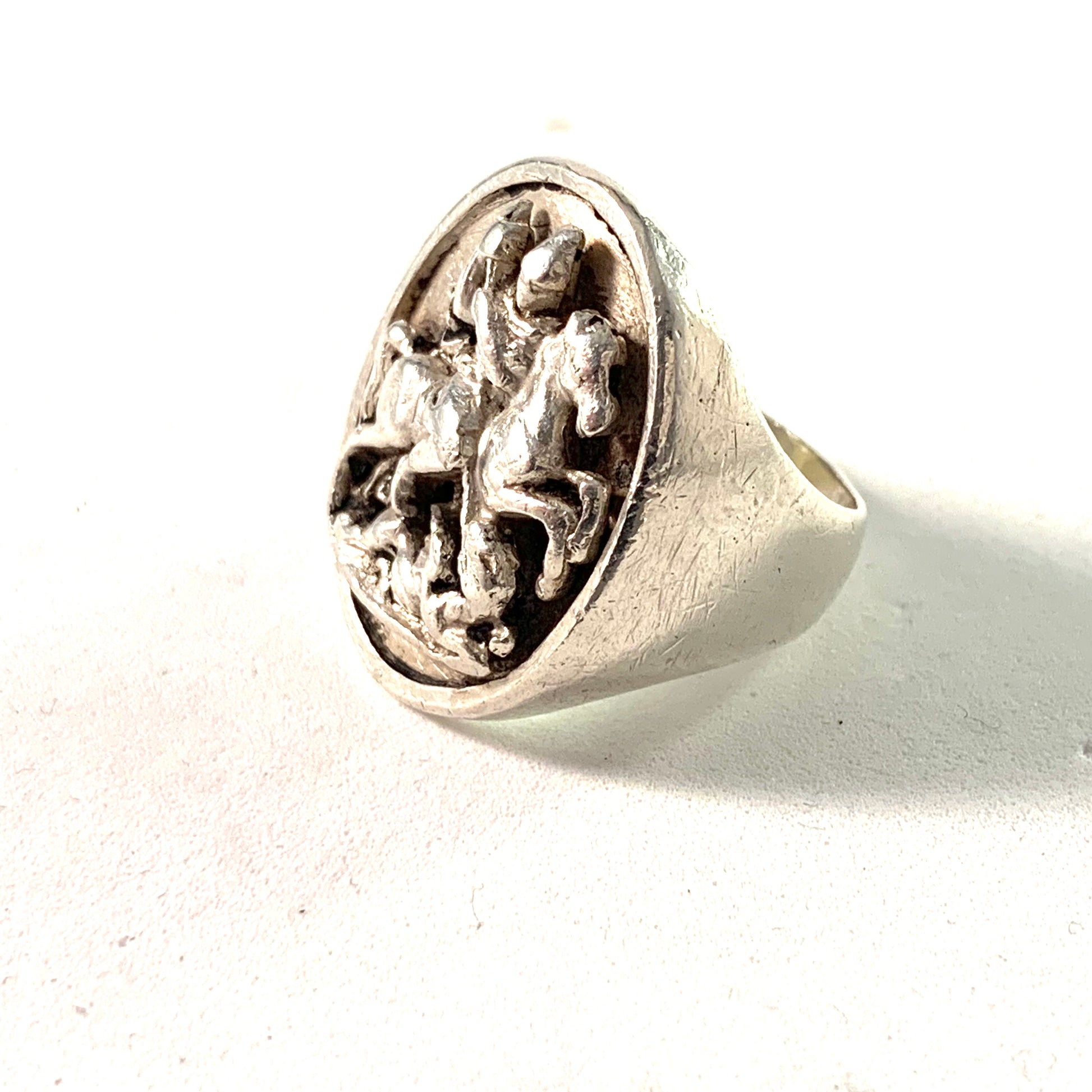 Maker SM, France c year 1890 Antique Sterling St George and the Dragon Ring