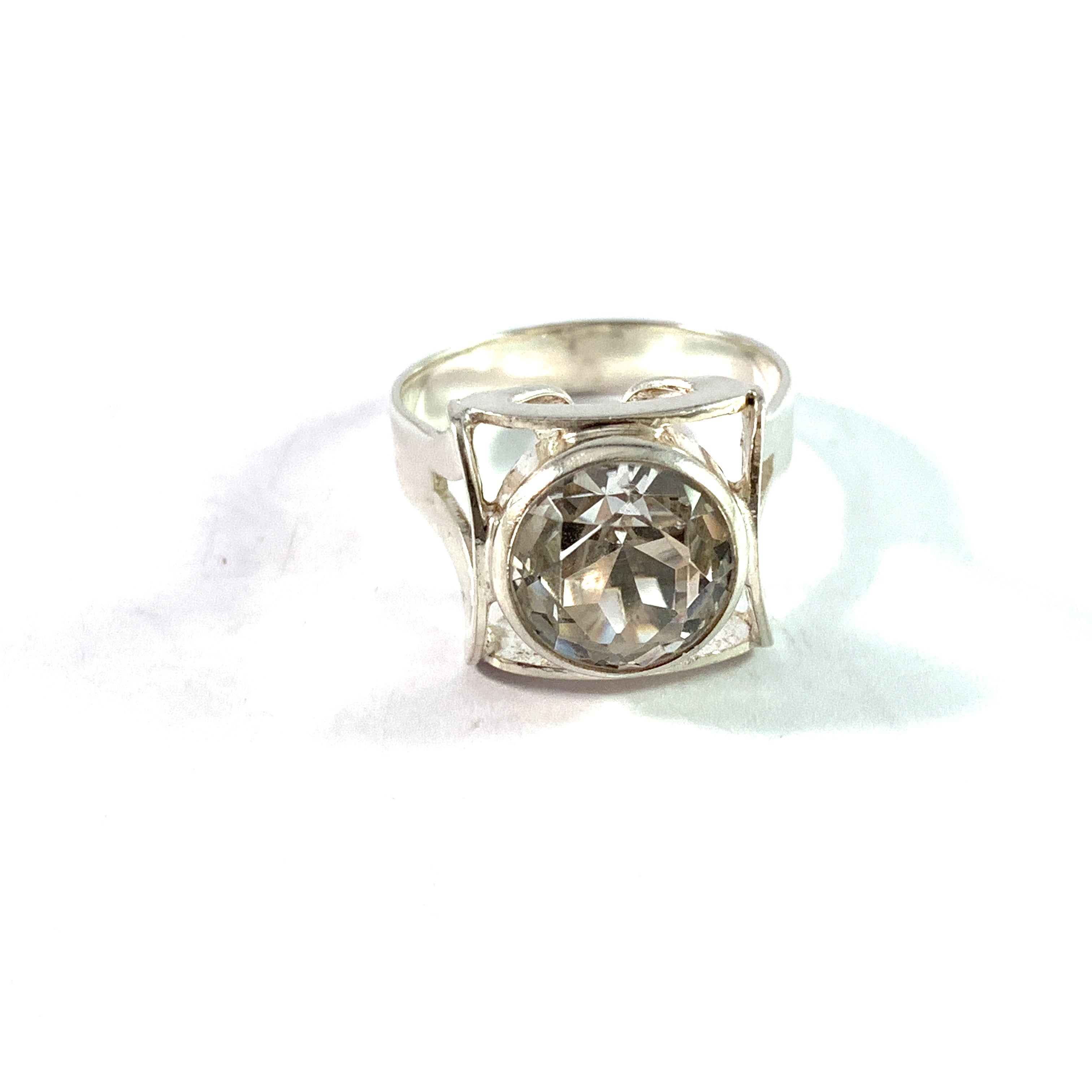 Germany 1960-70s Vintage Modernist Solid 835 Silver Rock Crystal Ring.
