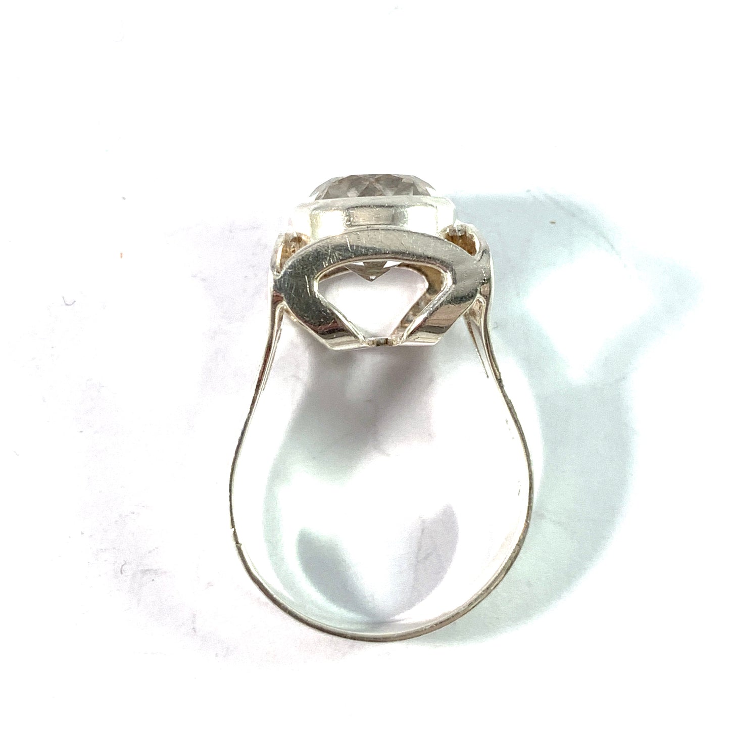 Germany 1960-70s Vintage Modernist Solid 835 Silver Rock Crystal Ring.