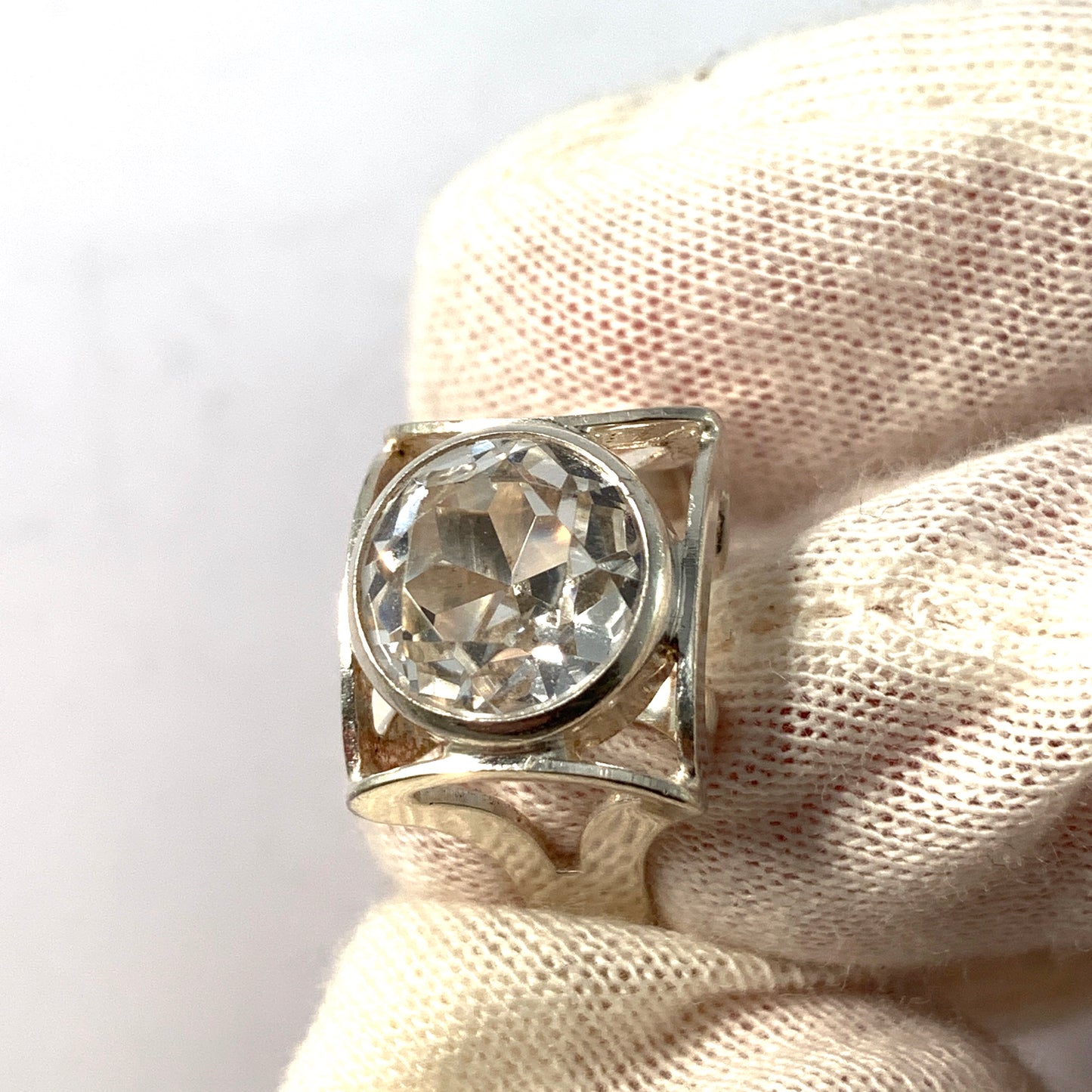 Germany 1960-70s Vintage Modernist Solid 835 Silver Rock Crystal Ring.