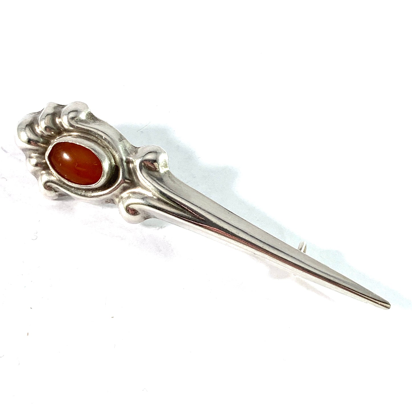 S.C Fogh Denmark c 1920. Antique Art Nouveau Solid Silver Amber Brooch Pin.