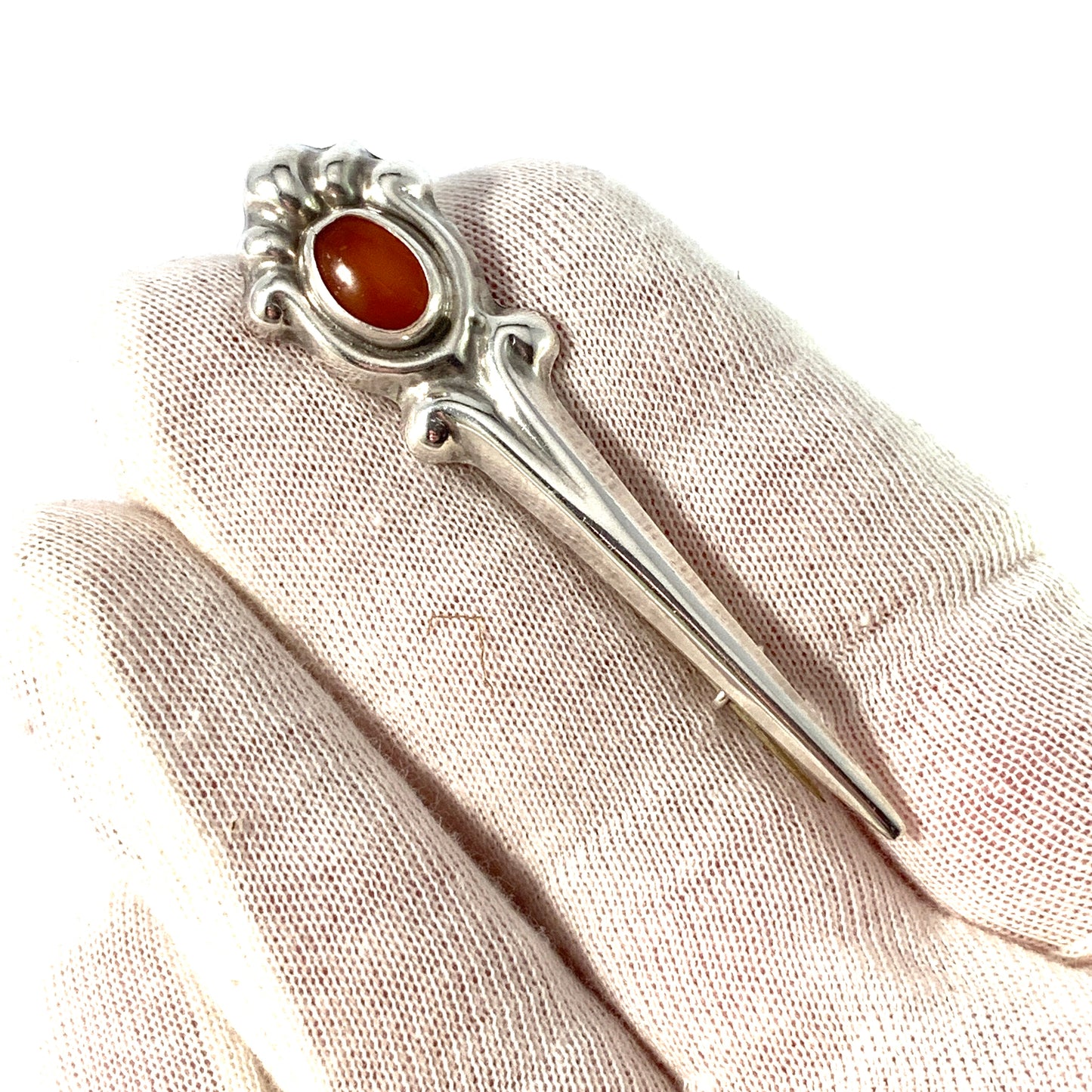 S.C Fogh Denmark c 1920. Antique Art Nouveau Solid Silver Amber Brooch Pin.