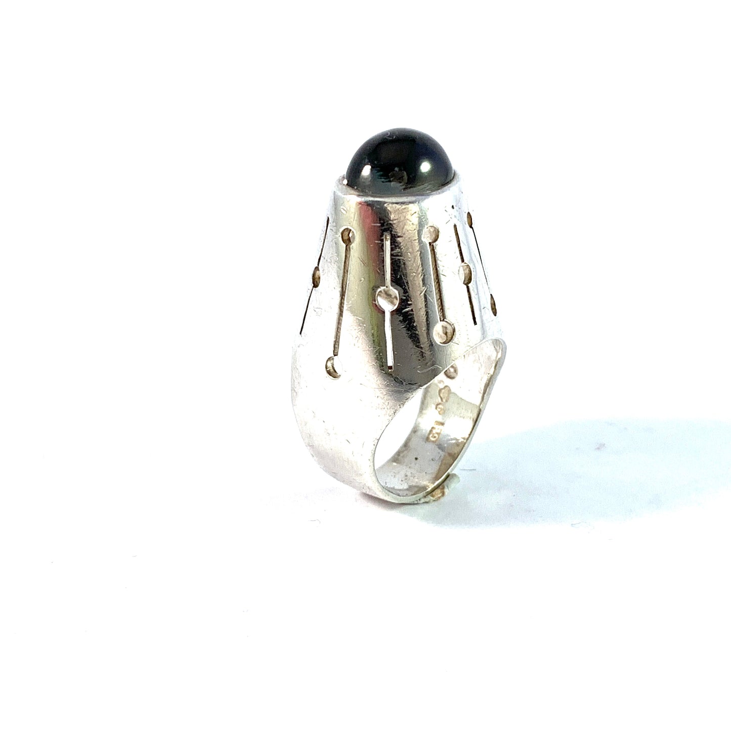 Hans Scherlund, Stockholm, 1965. Vintage Space Age Sterling Silver Quartz Ring.