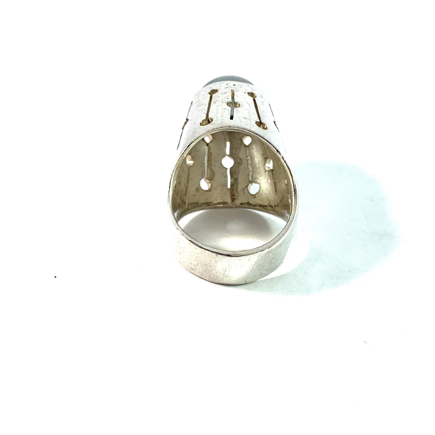 Hans Scherlund, Stockholm, 1965. Vintage Space Age Sterling Silver Quartz Ring.