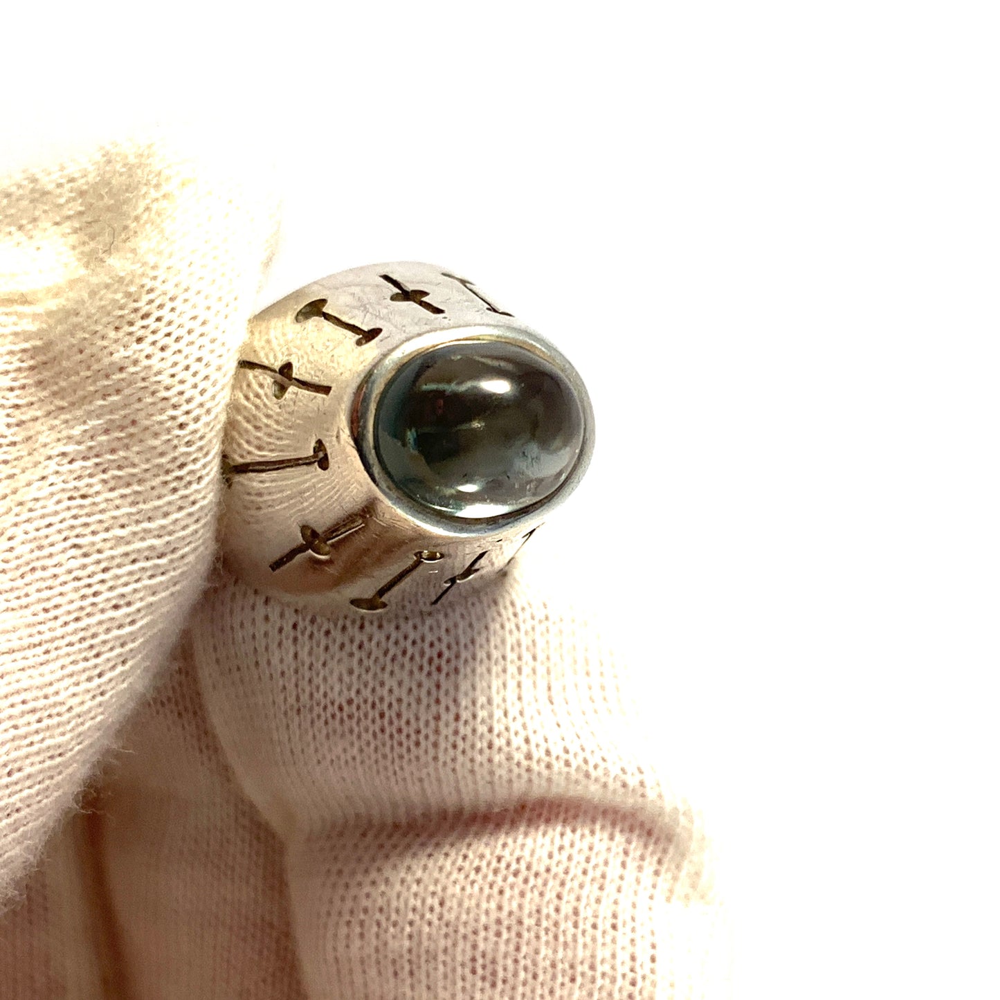 Hans Scherlund, Stockholm, 1965. Vintage Space Age Sterling Silver Quartz Ring.