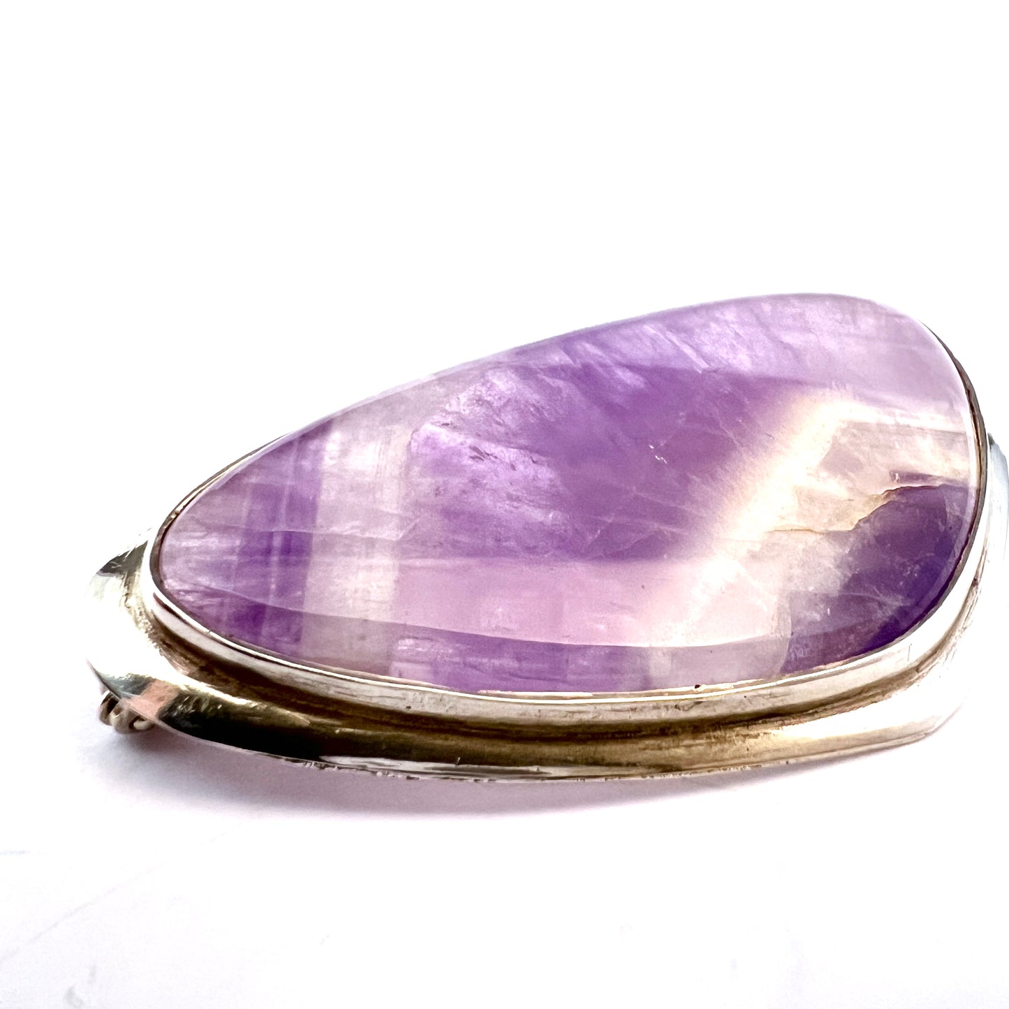 Vintage 1960s. Large Solid 835 Silver Amethyst Brooch.