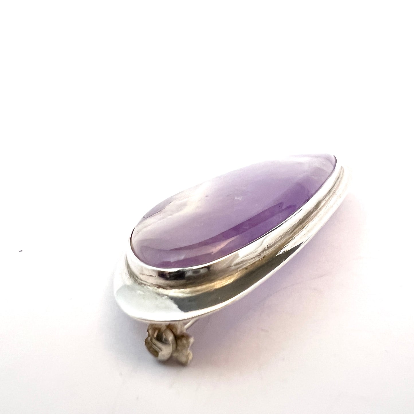 Vintage 1960s. Large Solid 835 Silver Amethyst Brooch.