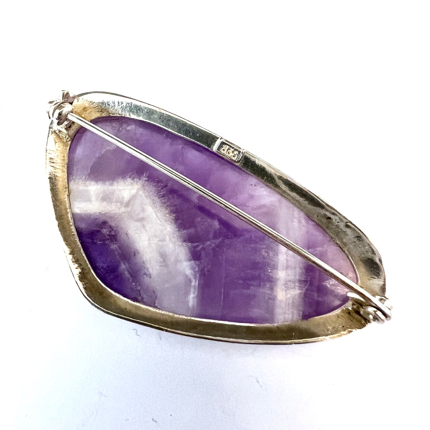 Vintage 1960s. Large Solid 835 Silver Amethyst Brooch.