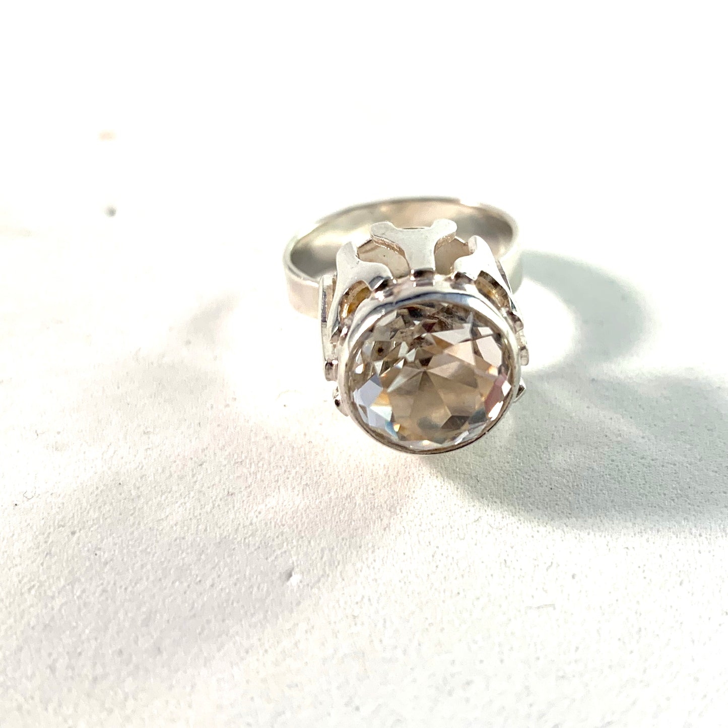Germany 1960s Modernist 835 Silver Rock Crystal Ring.