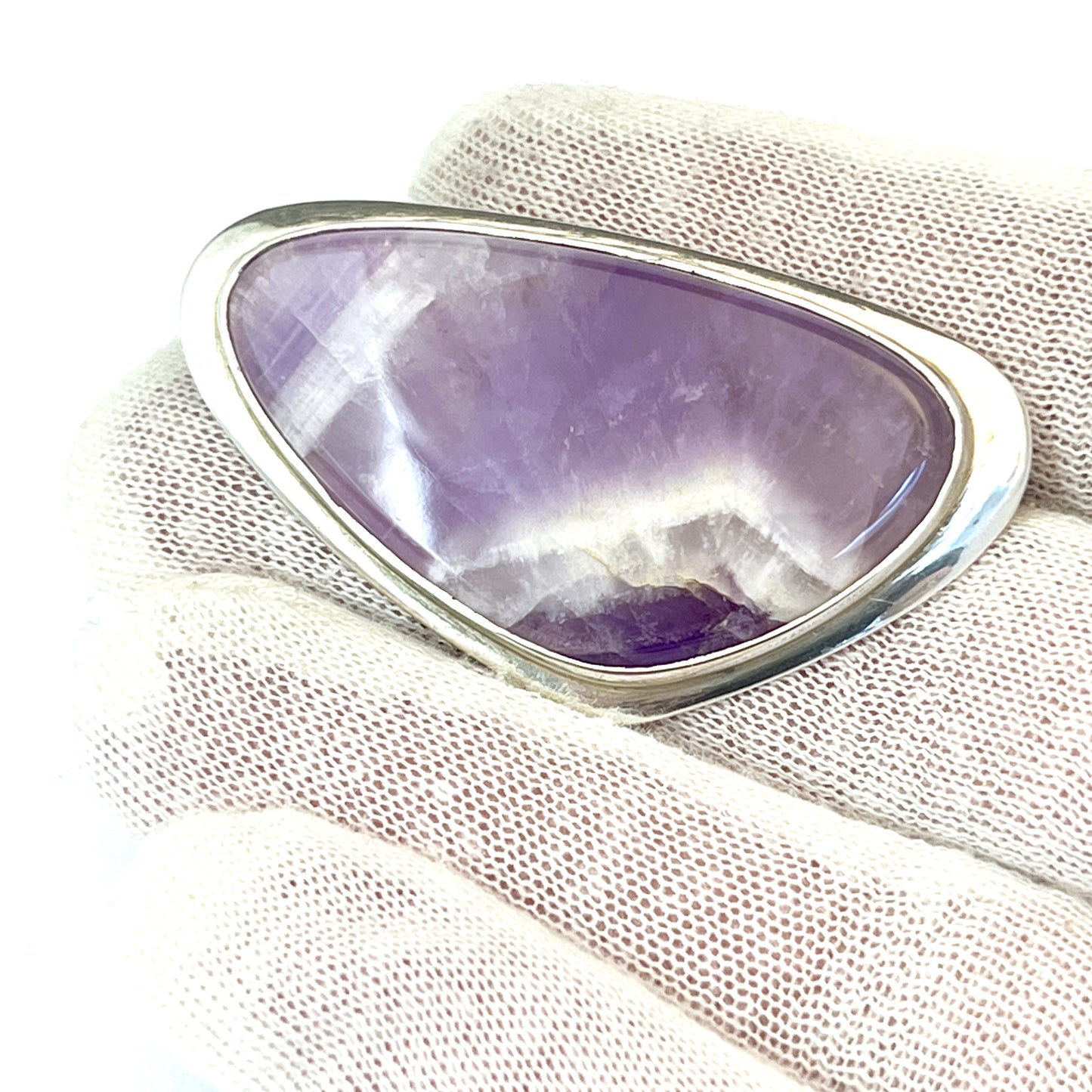 Vintage 1960s. Large Solid 835 Silver Amethyst Brooch.