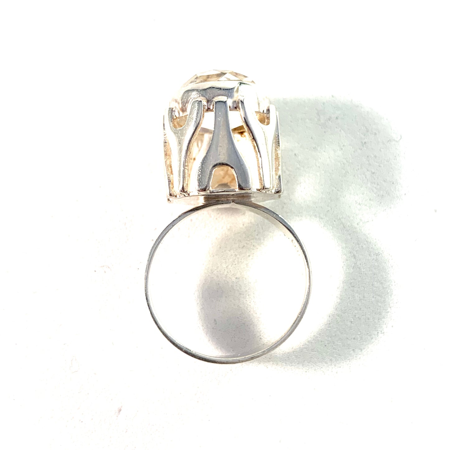 Germany 1960s Modernist 835 Silver Rock Crystal Ring.