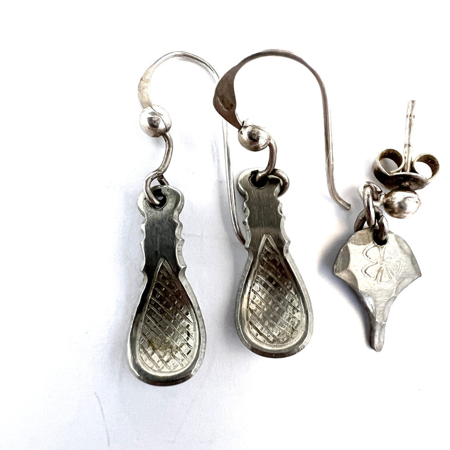 Sweden, Vintage Pewter Silver Traditional Sami Laplander Earrings. 2 pair.