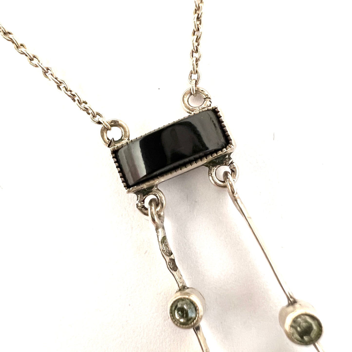 Sweden c 1920s. Antique Art Deco Solid Silver Paste French Jet Negligee Necklace.