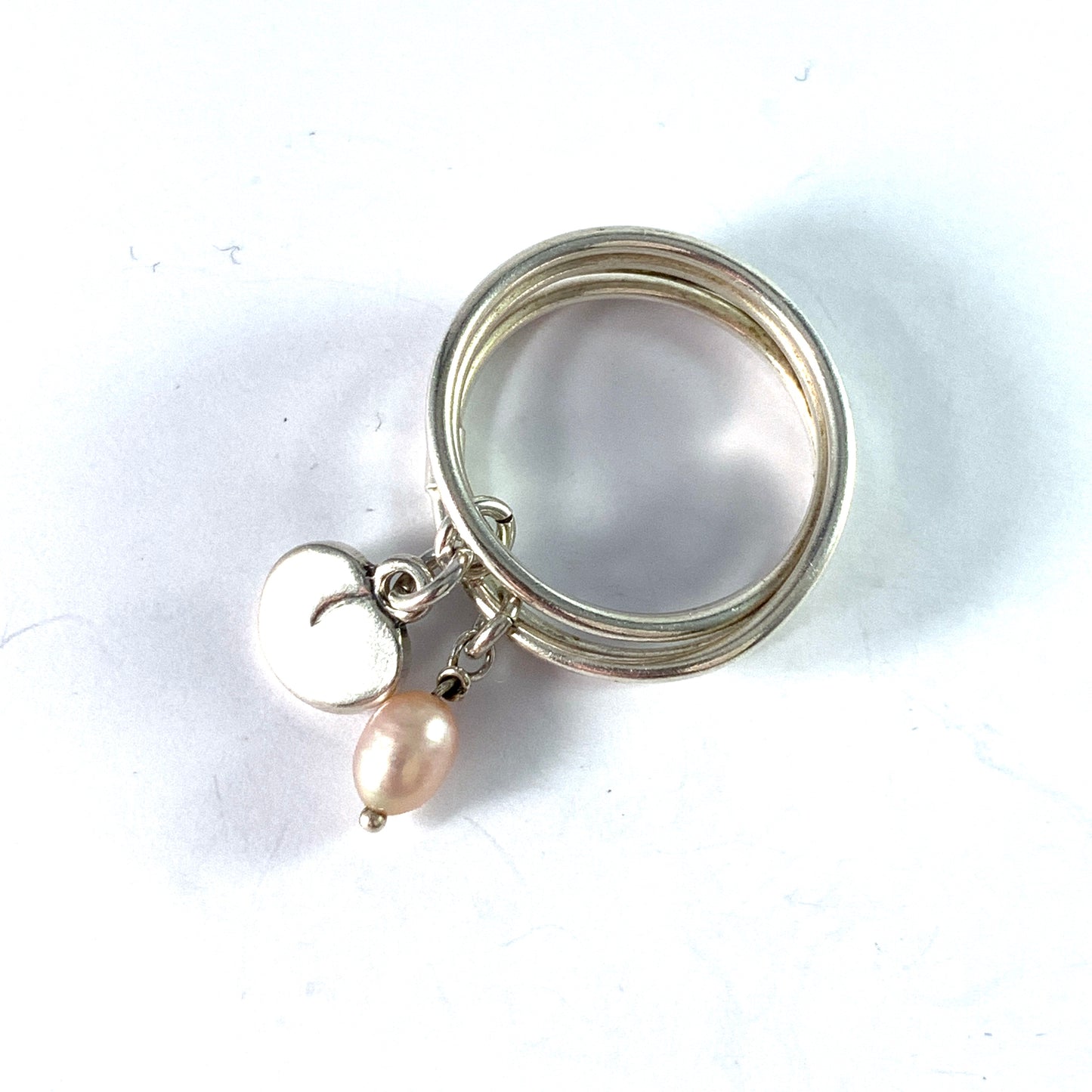 Kalevala Koru, Finland Vintage Sterling Silver Cultured Pearl Ring. Design: Twinflower