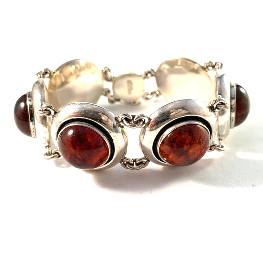 Niels Erik From, Denmark 1950-60s Massive Sterling Silver Amber Bracelet.