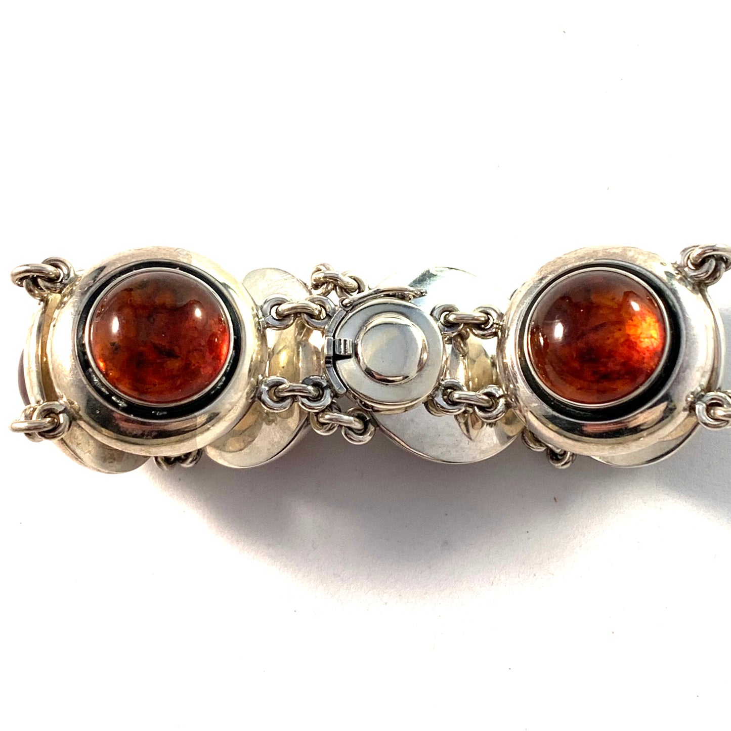 Niels Erik From, Denmark 1950-60s Massive Sterling Silver Amber Bracelet.