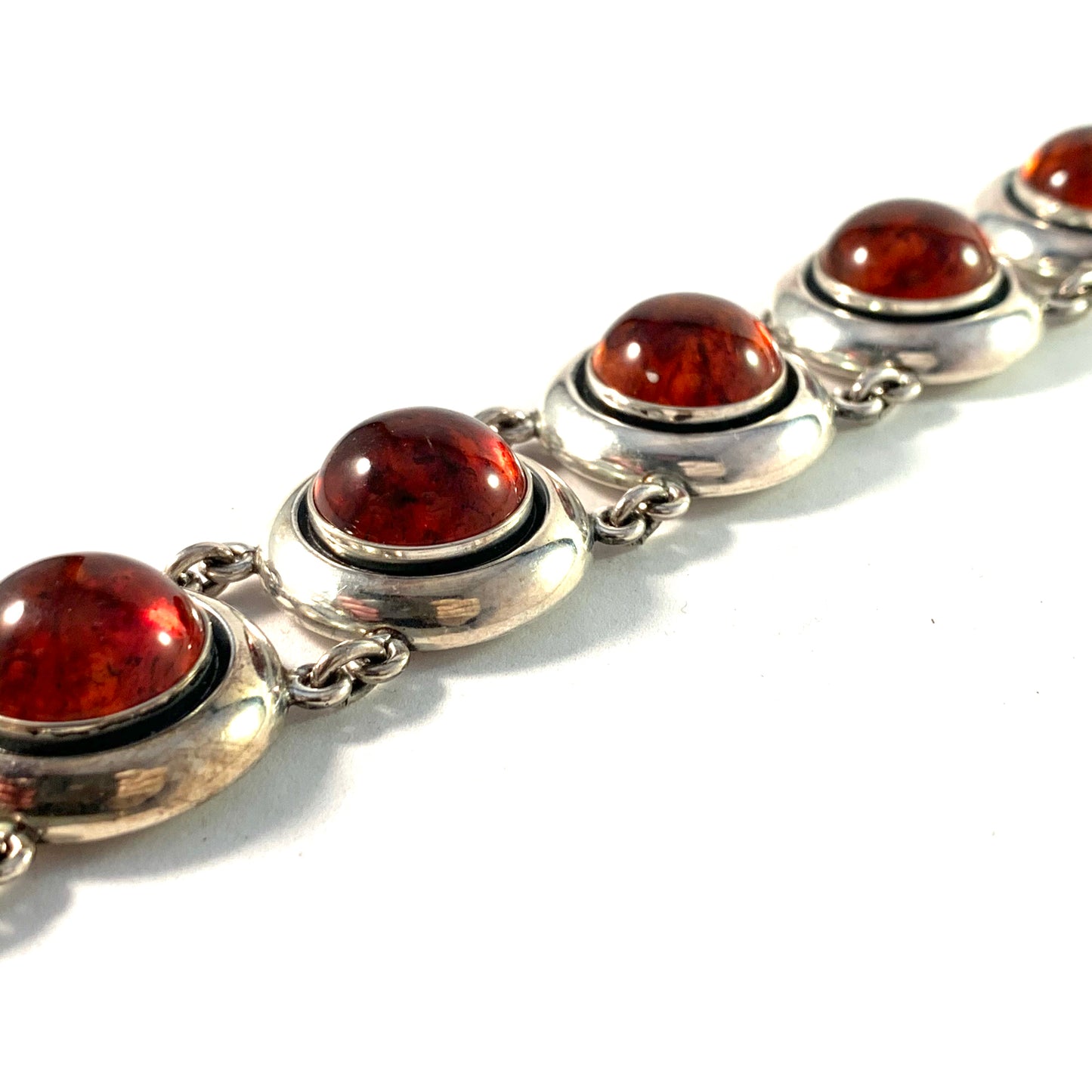 Niels Erik From, Denmark 1950-60s Massive Sterling Silver Amber Bracelet.