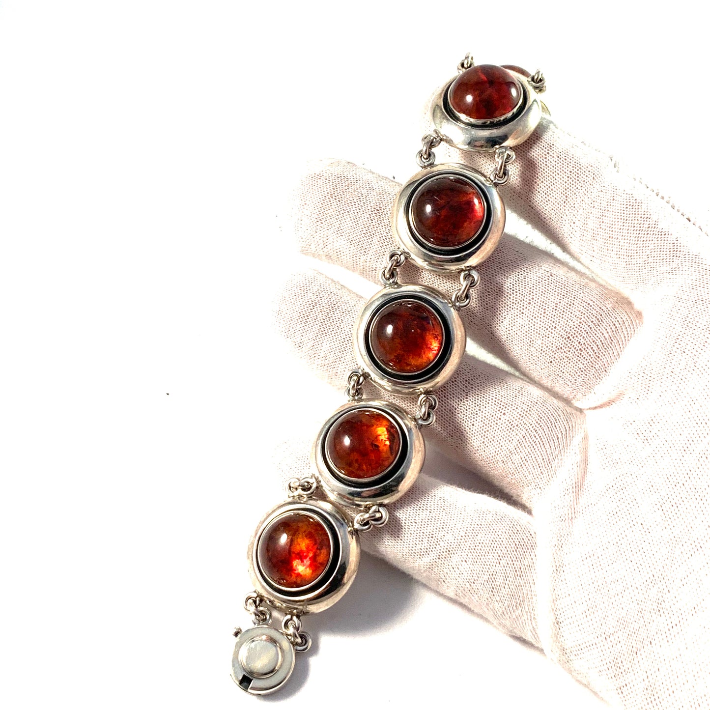 Niels Erik From, Denmark 1950-60s Massive Sterling Silver Amber Bracelet.