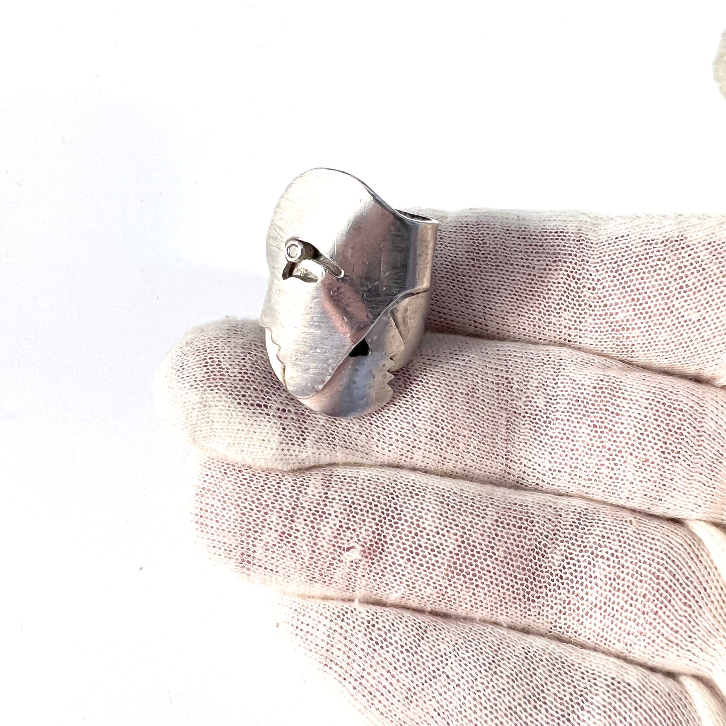 Vintage c 1960s Massive 23gram Sterling Silver Two Faces Ring.