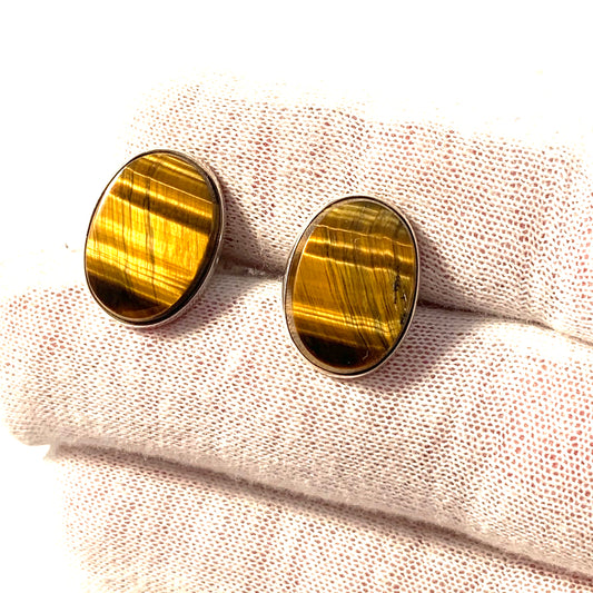 Jase, Finland 1964 Vintage Silver Tiger-Eye Cufflinks.