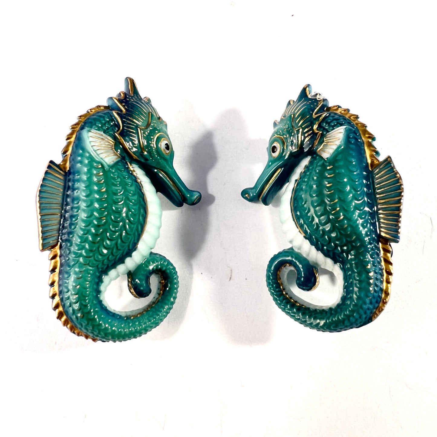 Japan 1950-60s. Vintage Toshikane  Porcelain Pair of Seahorse Brooches.